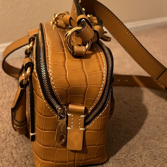 Chloe Small Daria Bag-Autumnal Brown Croc Embossed Leather - Picture 6 of 11